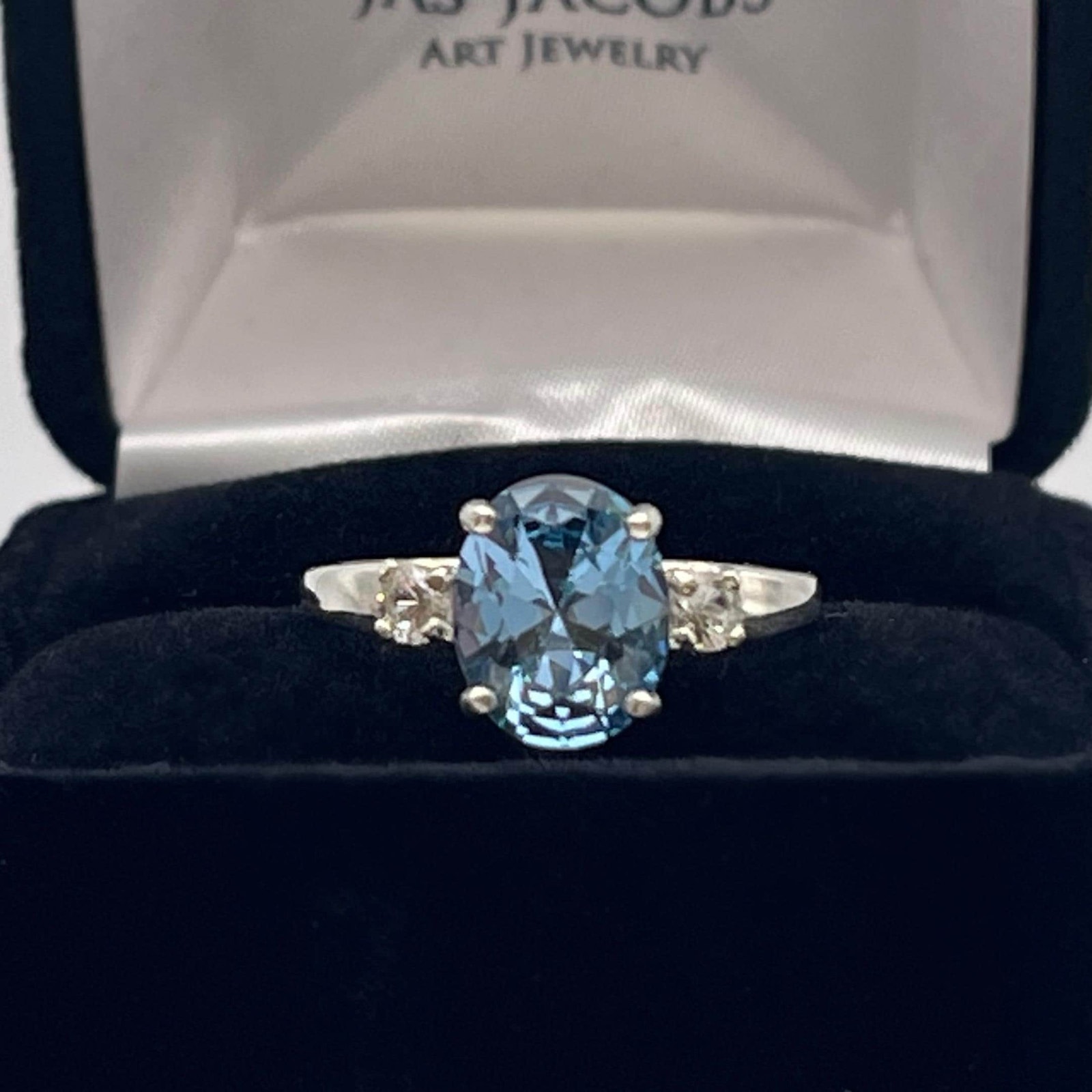 Gorgeous 2.6ct Blue Topaz Ring With White Sapphire Accents Size 7